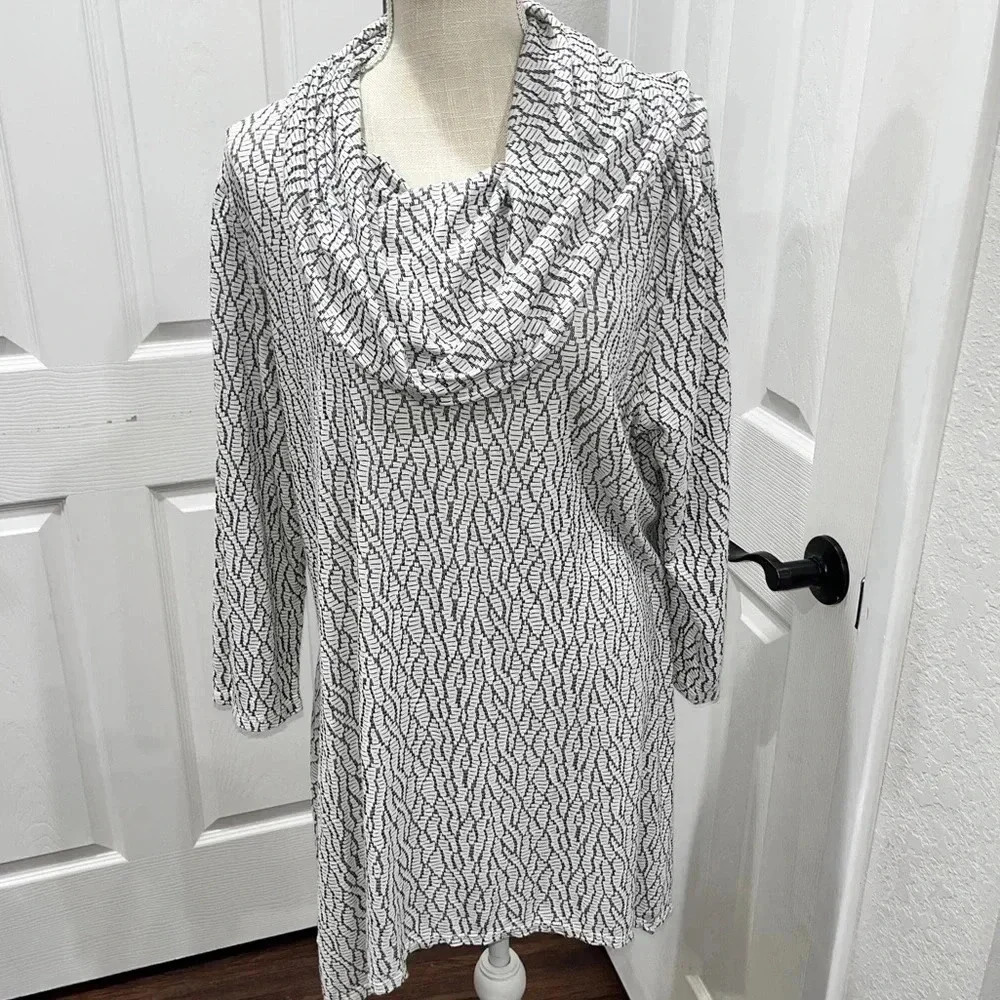 Tianello Cowl neck, shark bite hem, long sleeve tunic with long lines